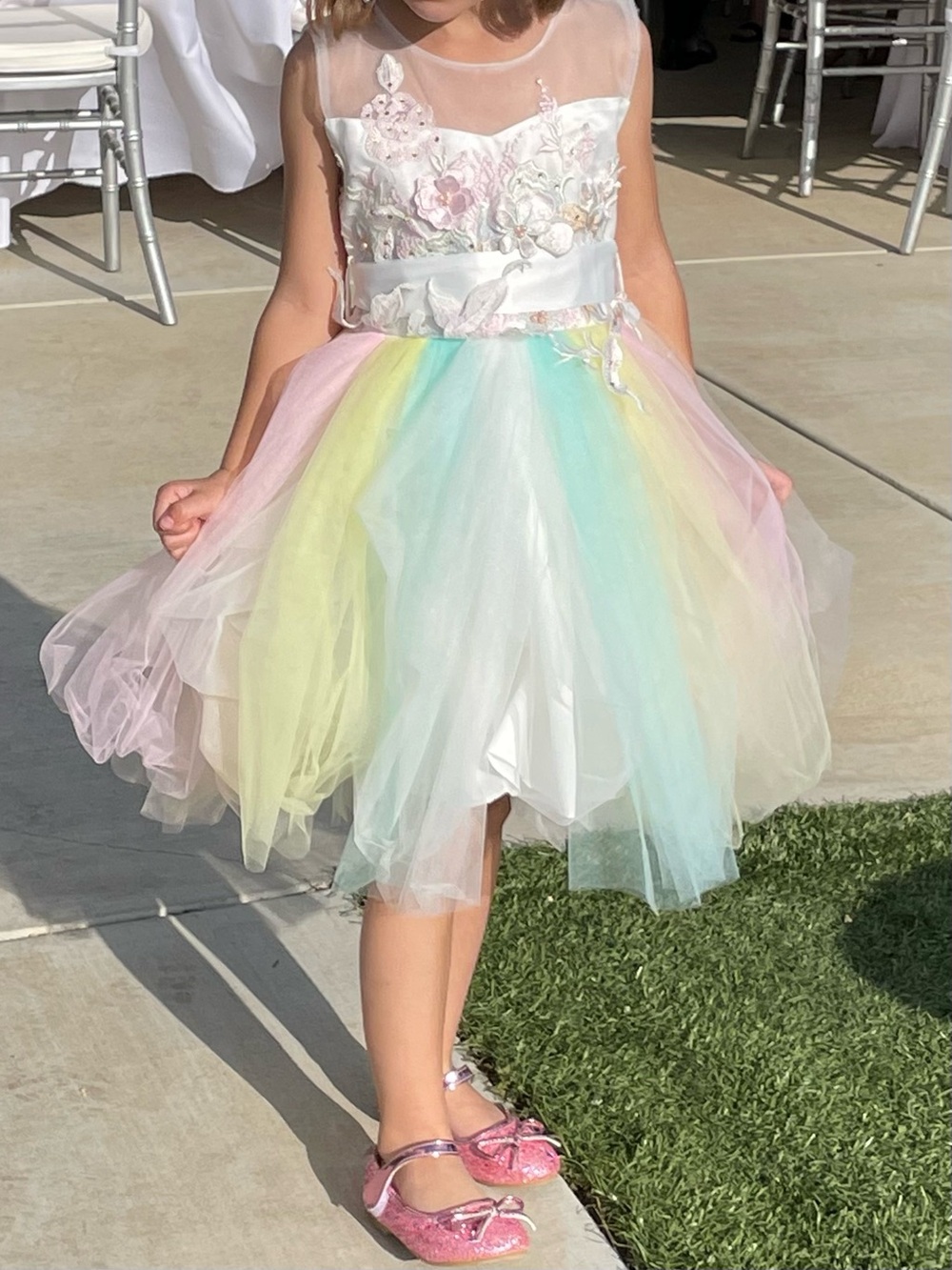 Girls Floral Embroidered Pastel Tulle Dress